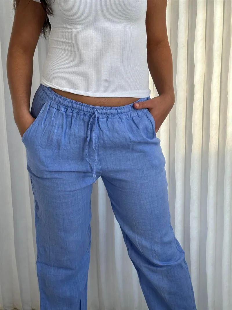 Aino linen pants - lightblue
