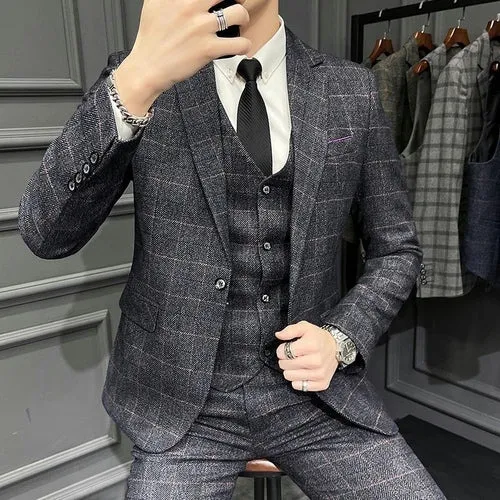 Angelo Ricci™ Designer Business Plaid 3 Piece England Suit
