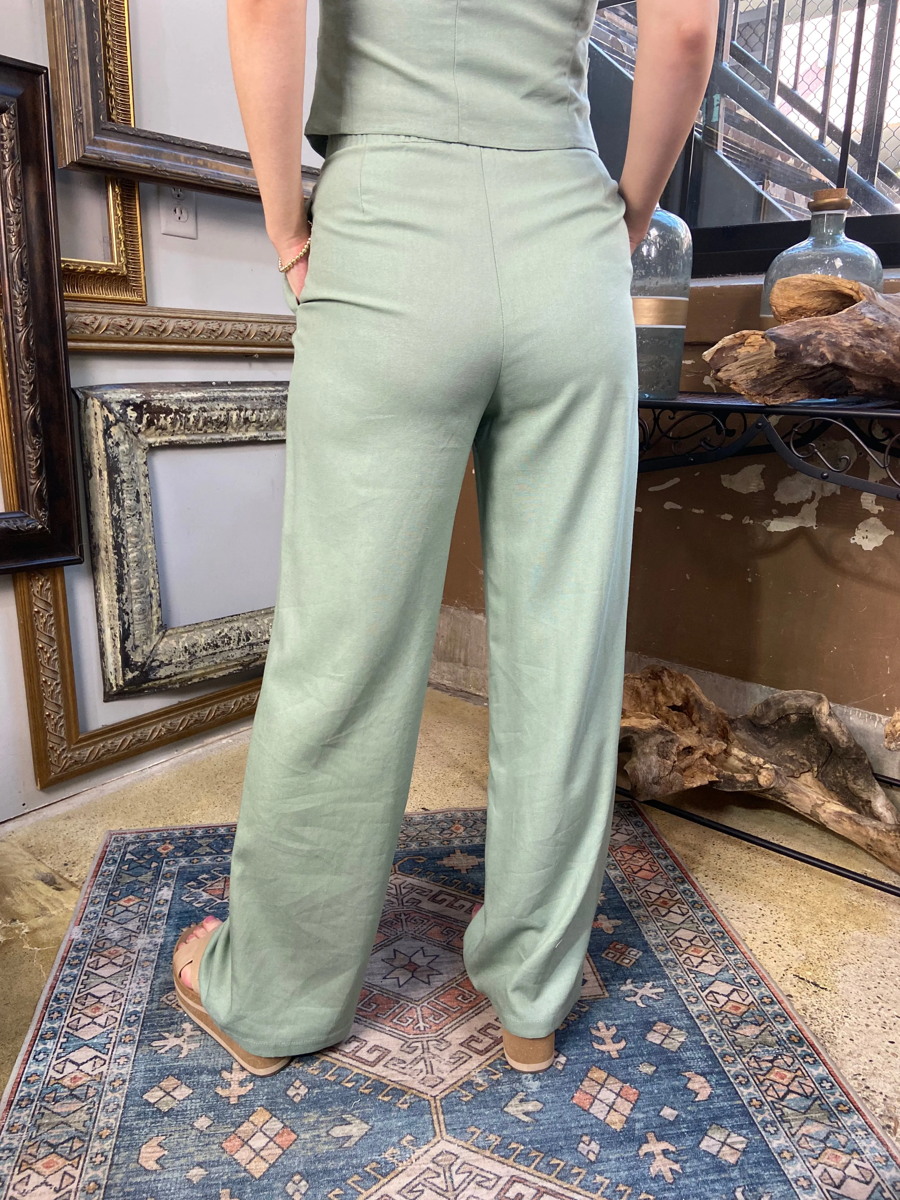 Aven Mint Green Linen Pants