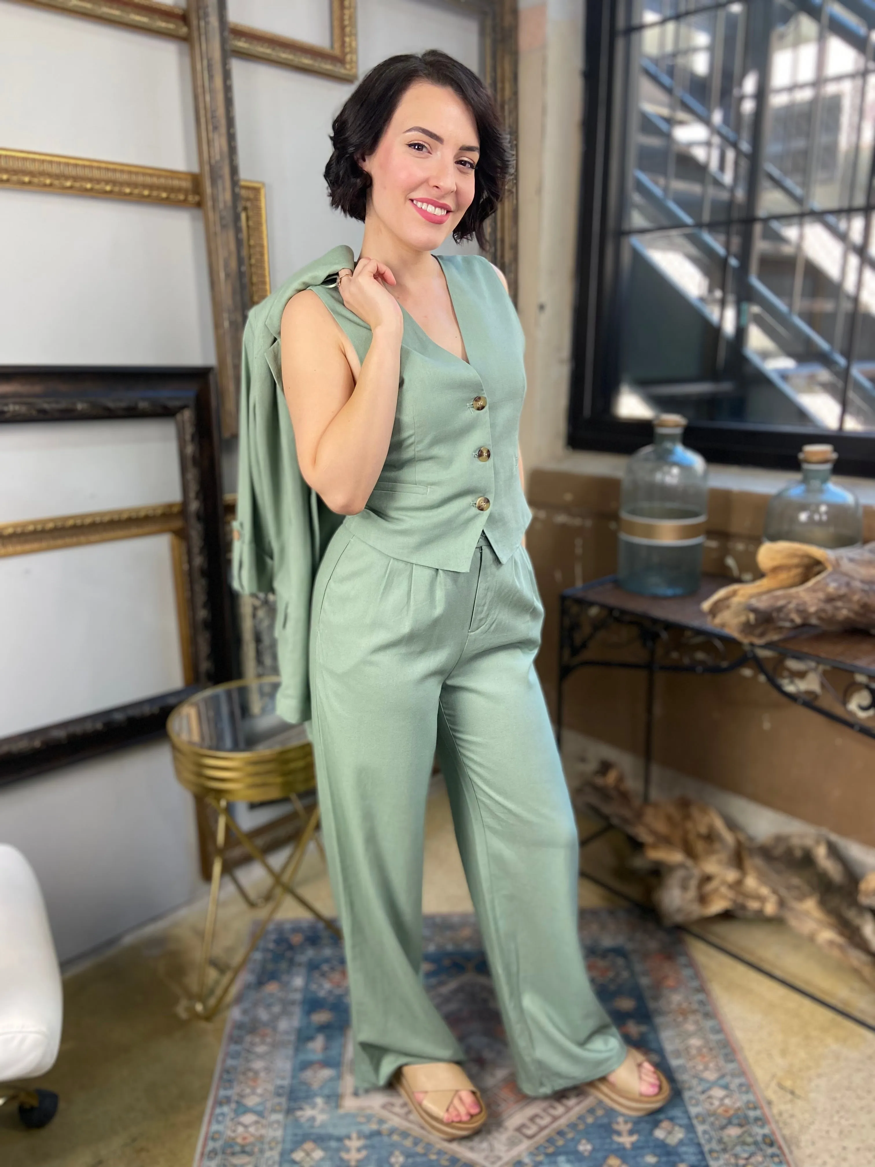 Aven Mint Green Linen Pants