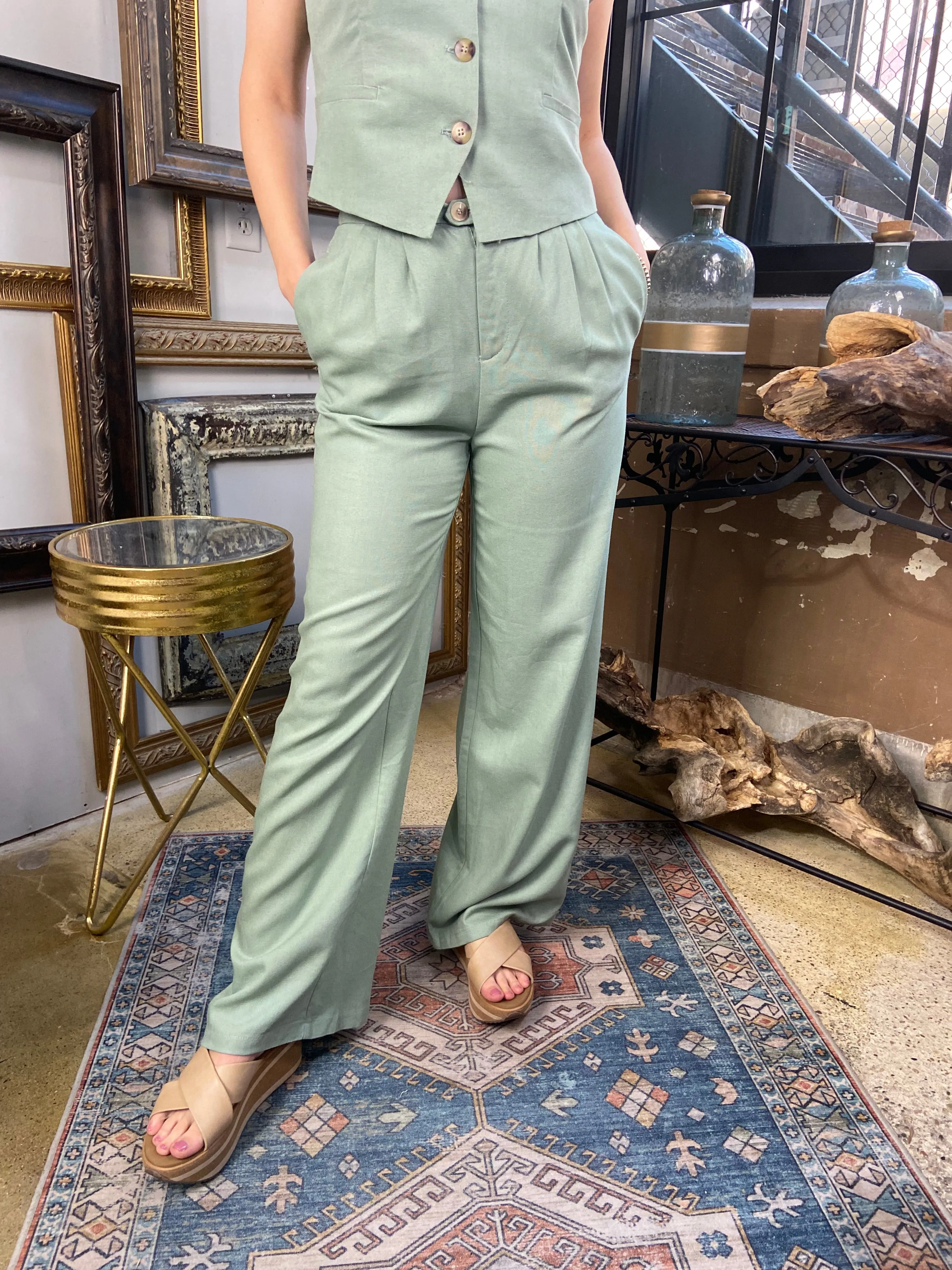 Aven Mint Green Linen Pants