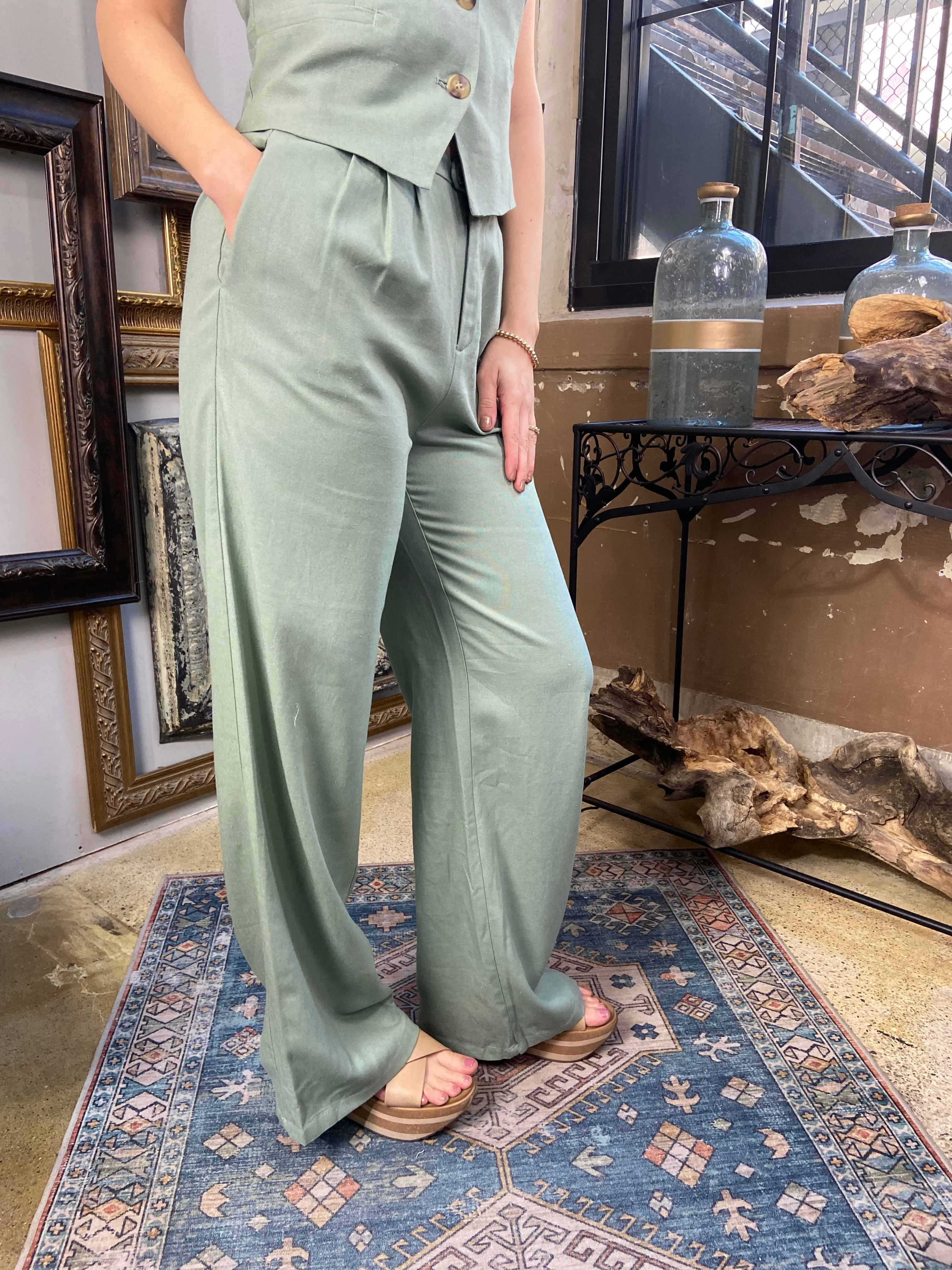 Aven Mint Green Linen Pants