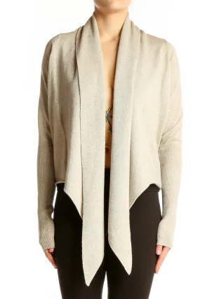 Beige Merino Wool Draped Cardigan