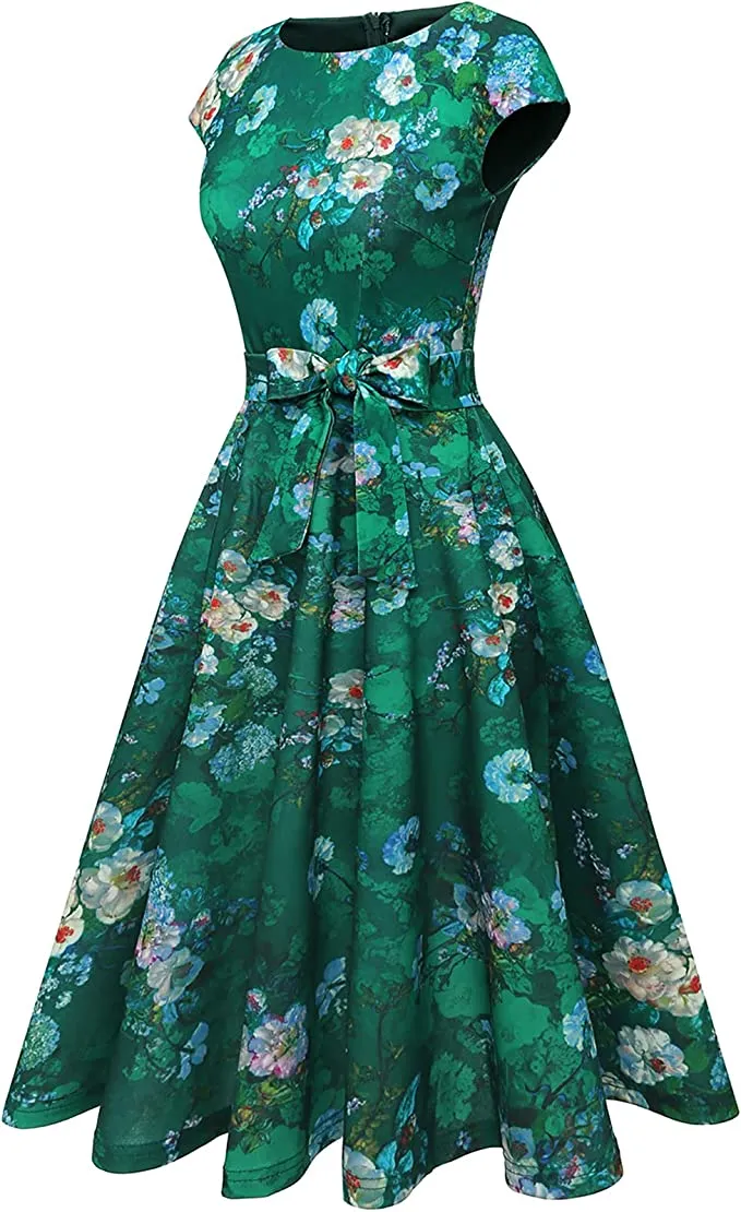 Blue Women Casual Dresses Vintage Cocktail Tea Party Dress A-Line Summer Work Dress - DRESSTELLS