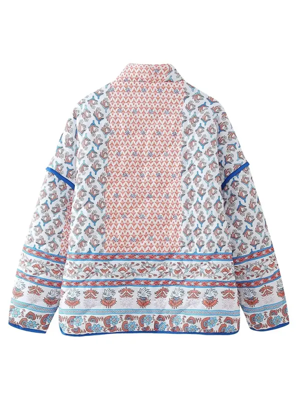 Blue Zone Planet |  Laura's Autumn and Winter Lapel Printed Patchwork Thin Quilted Coat