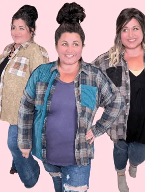 Calla Plaid   Waffle Mix Long Sleeve Buttondown Top (3 colors!)