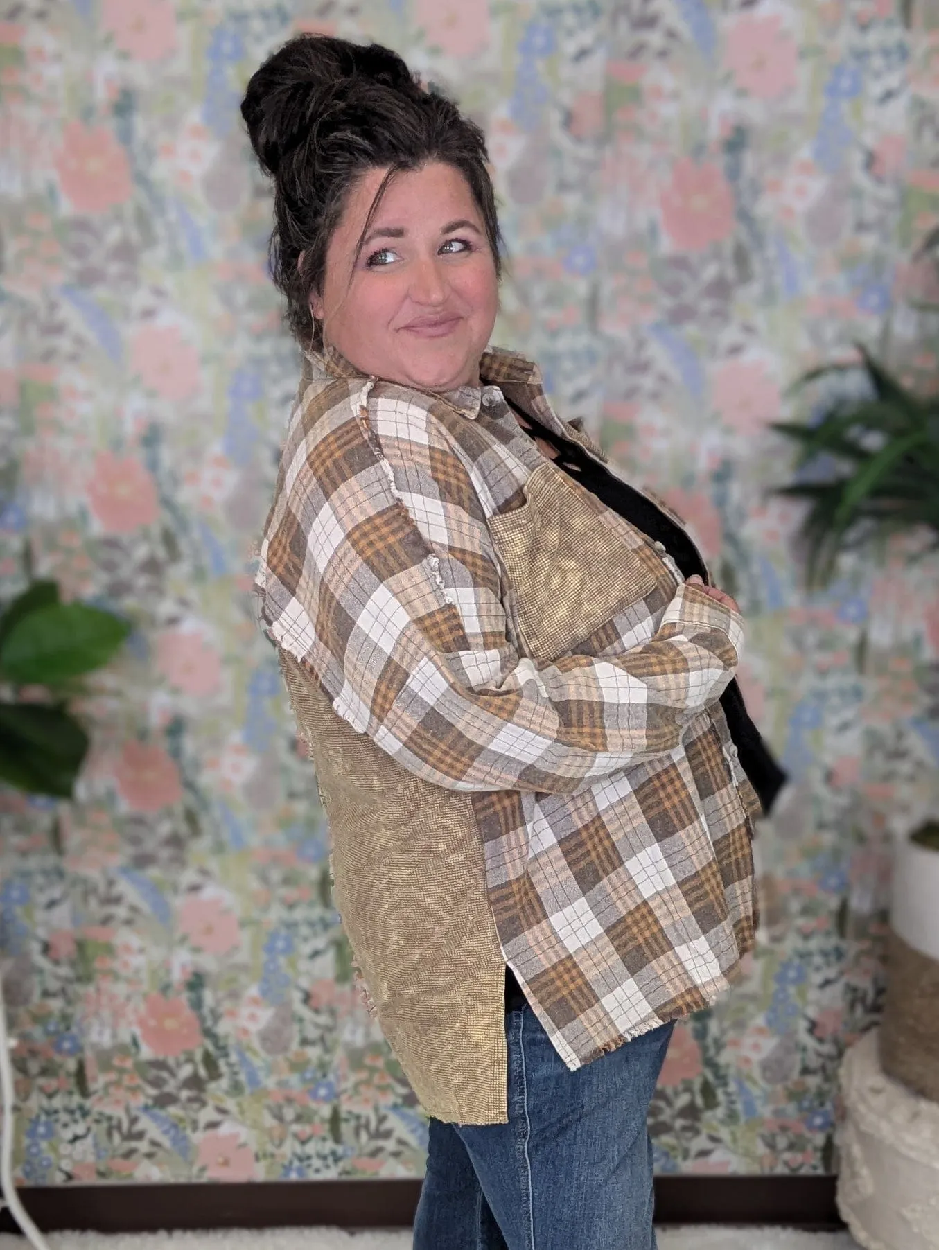 Calla Plaid   Waffle Mix Long Sleeve Buttondown Top (3 colors!)
