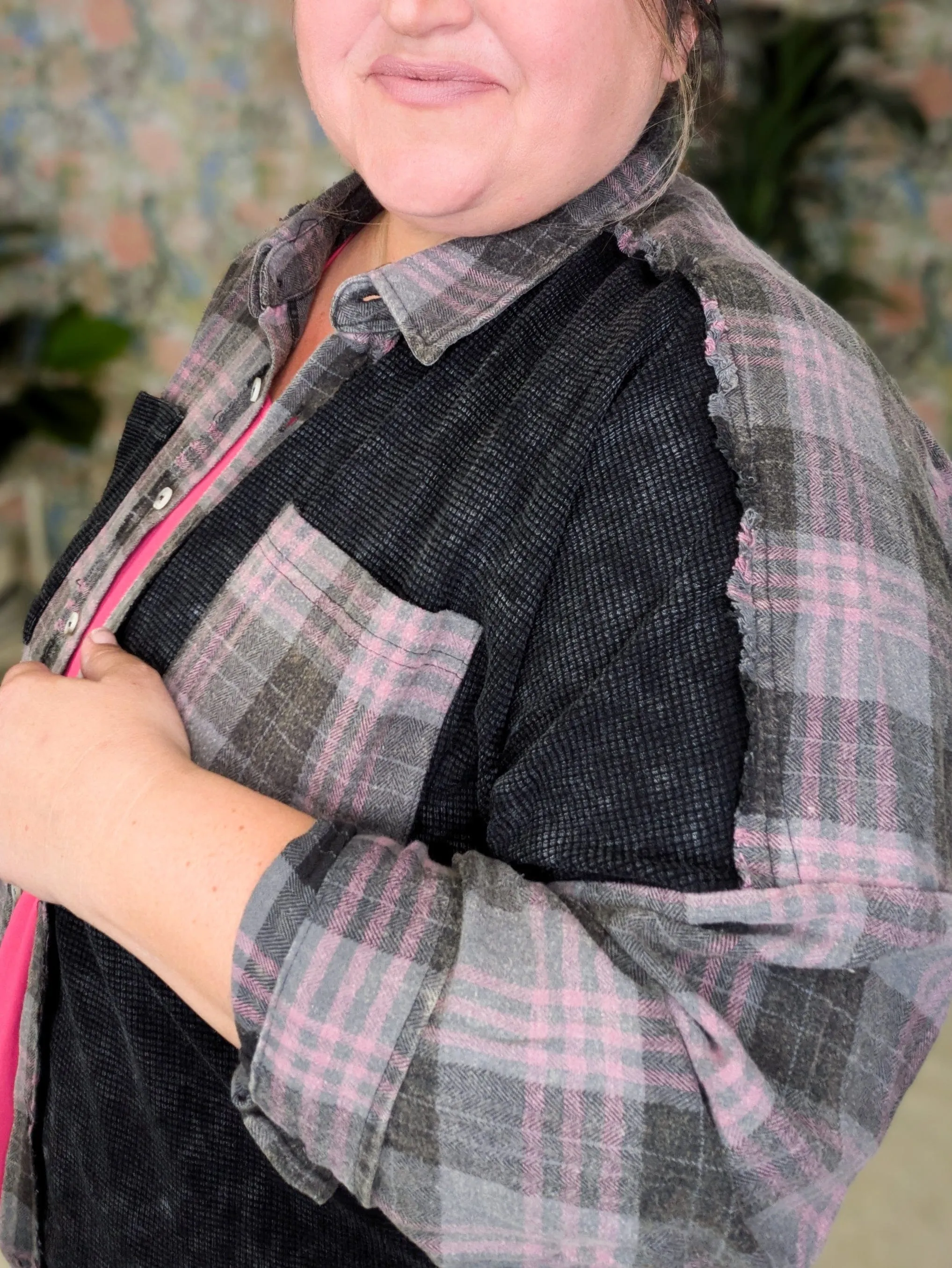 Calla Plaid   Waffle Mix Long Sleeve Buttondown Top (3 colors!)