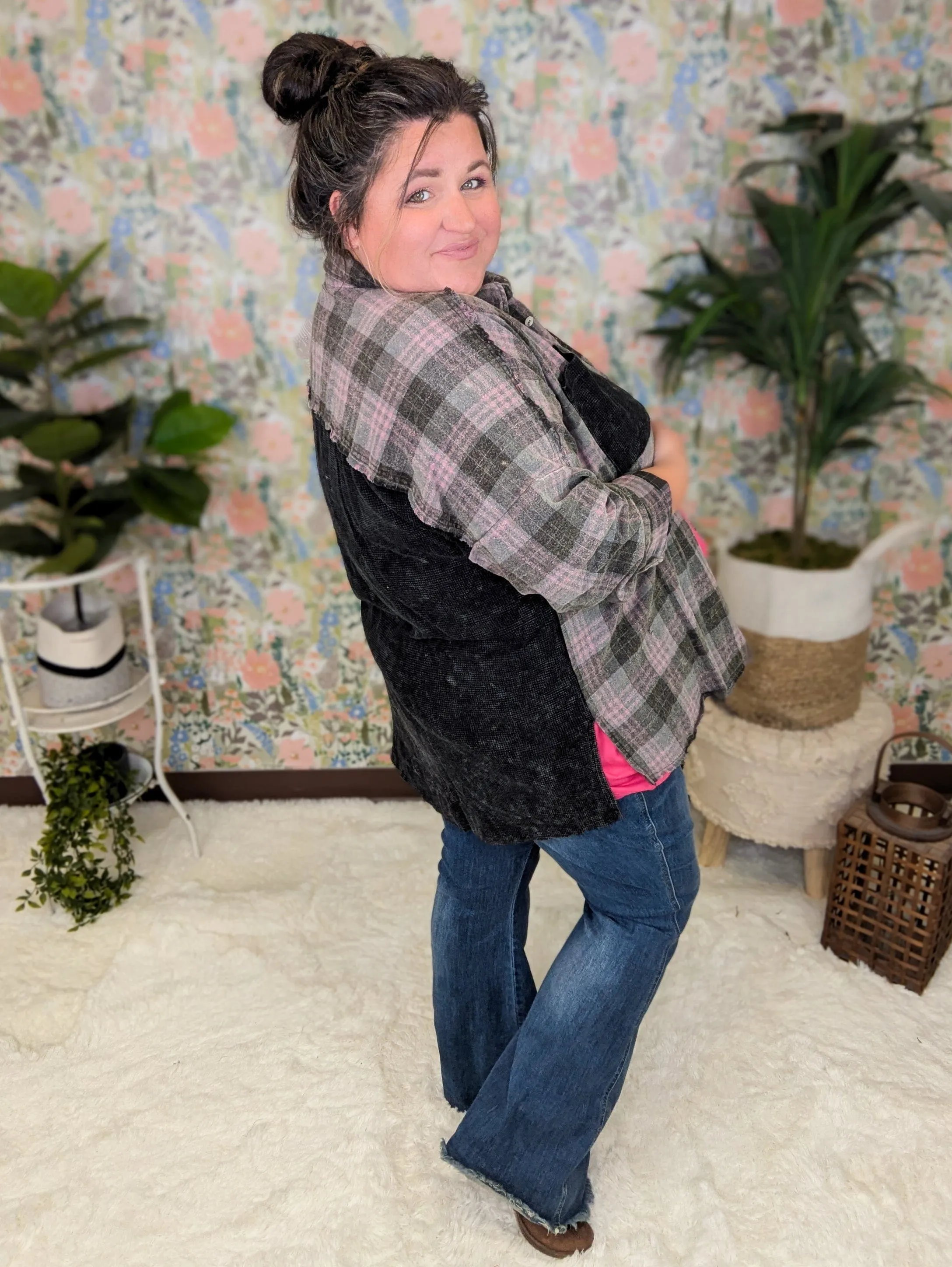 Calla Plaid   Waffle Mix Long Sleeve Buttondown Top (3 colors!)