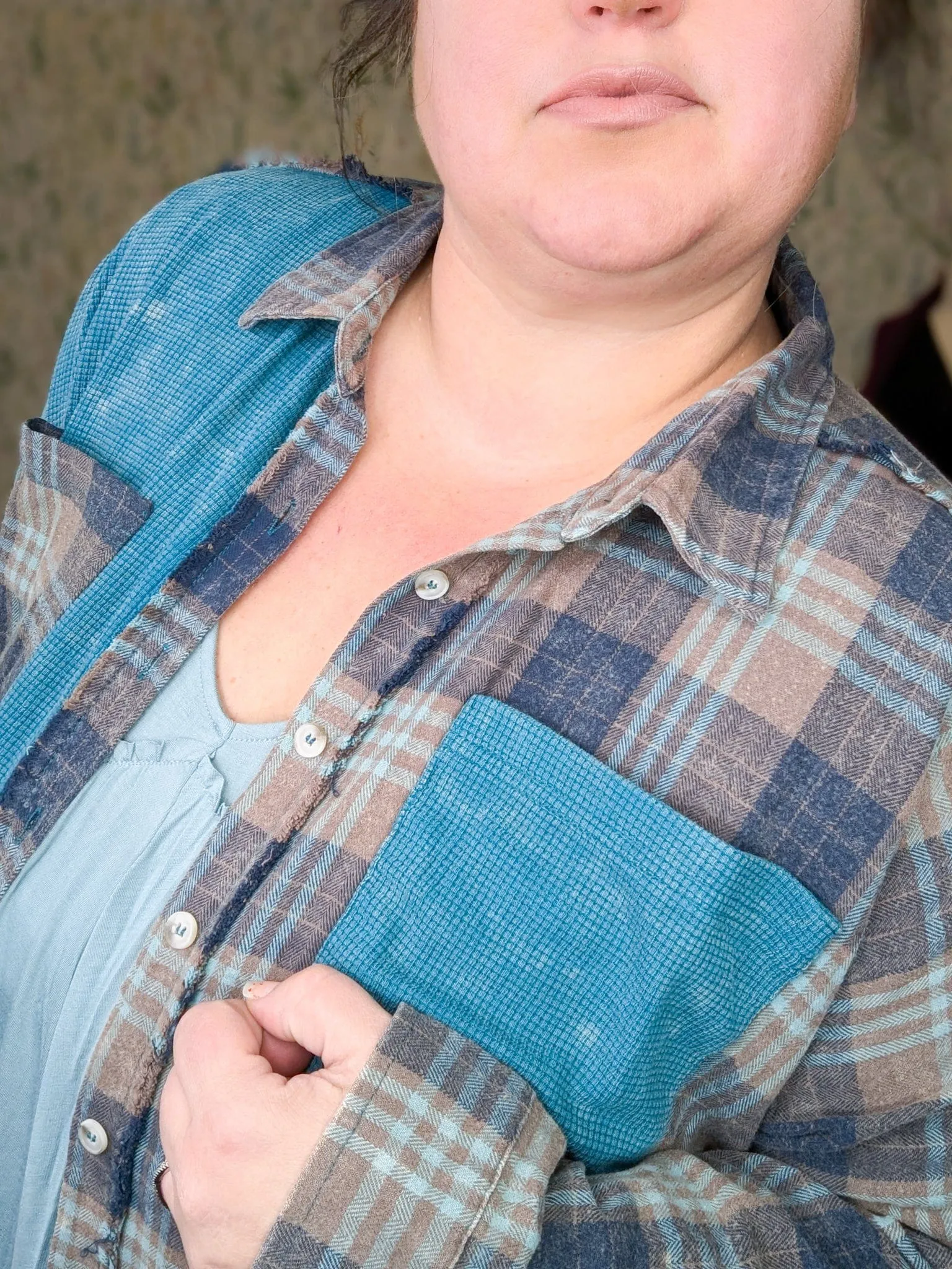 Calla Plaid   Waffle Mix Long Sleeve Buttondown Top (3 colors!)