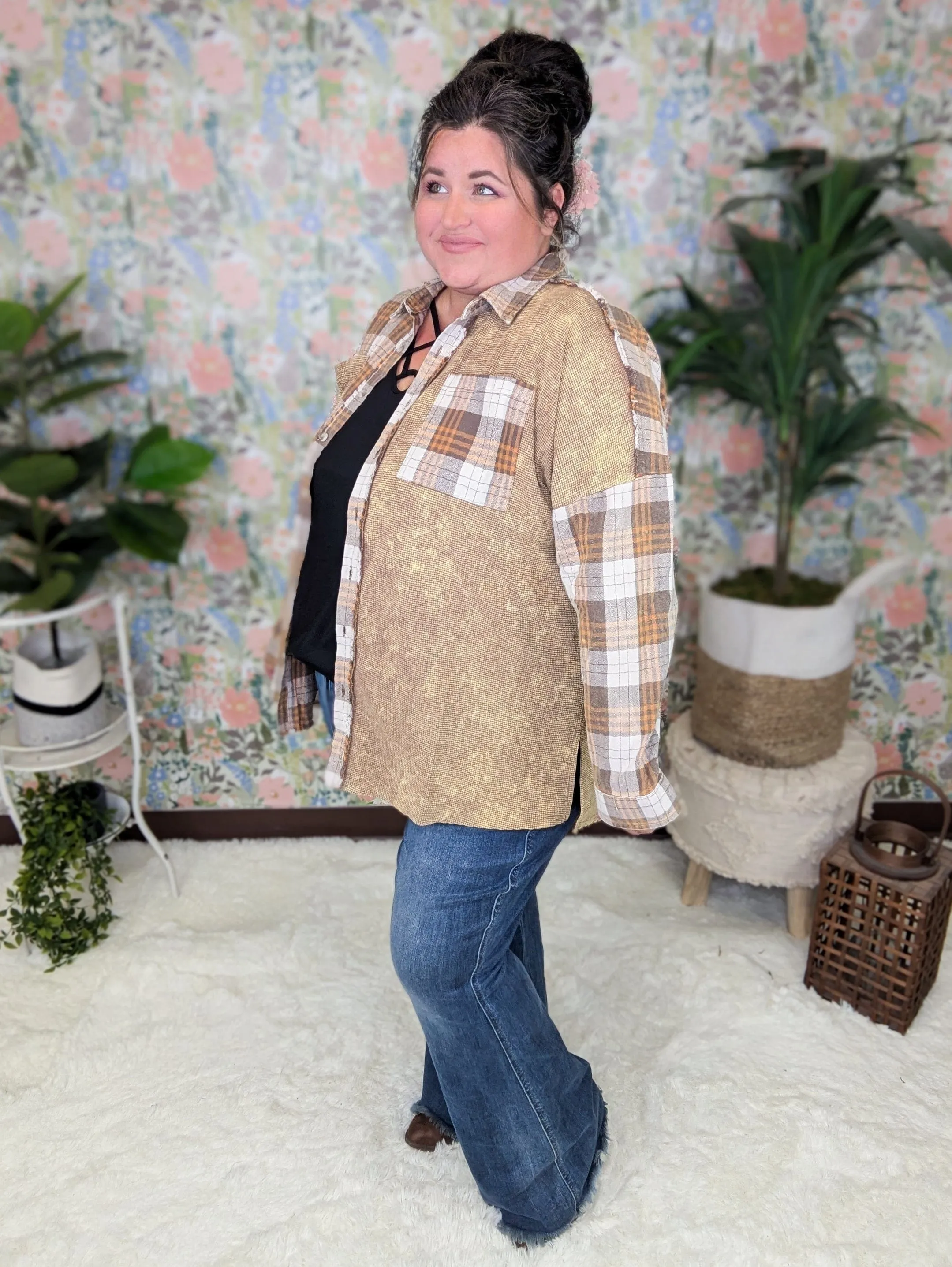 Calla Plaid   Waffle Mix Long Sleeve Buttondown Top (3 colors!)