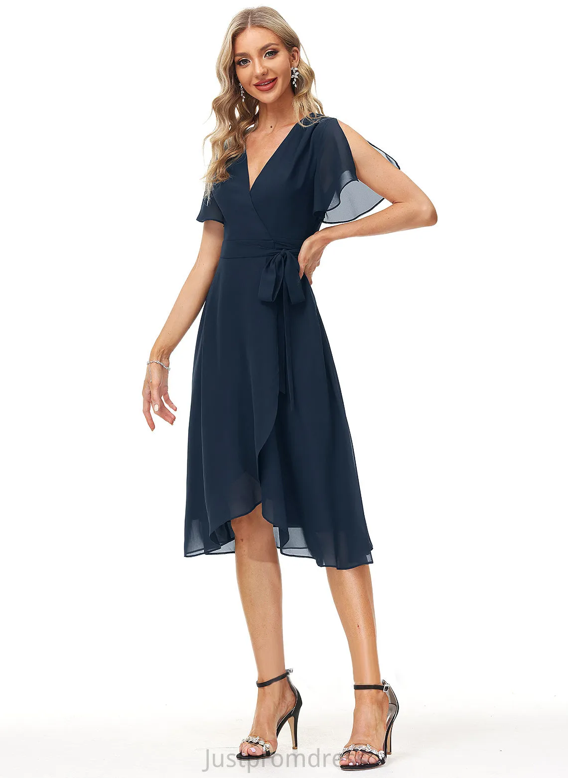 Chiffon Alisson A-Line With Cocktail Dresses Knee-Length V-neck Sash Dress Cocktail