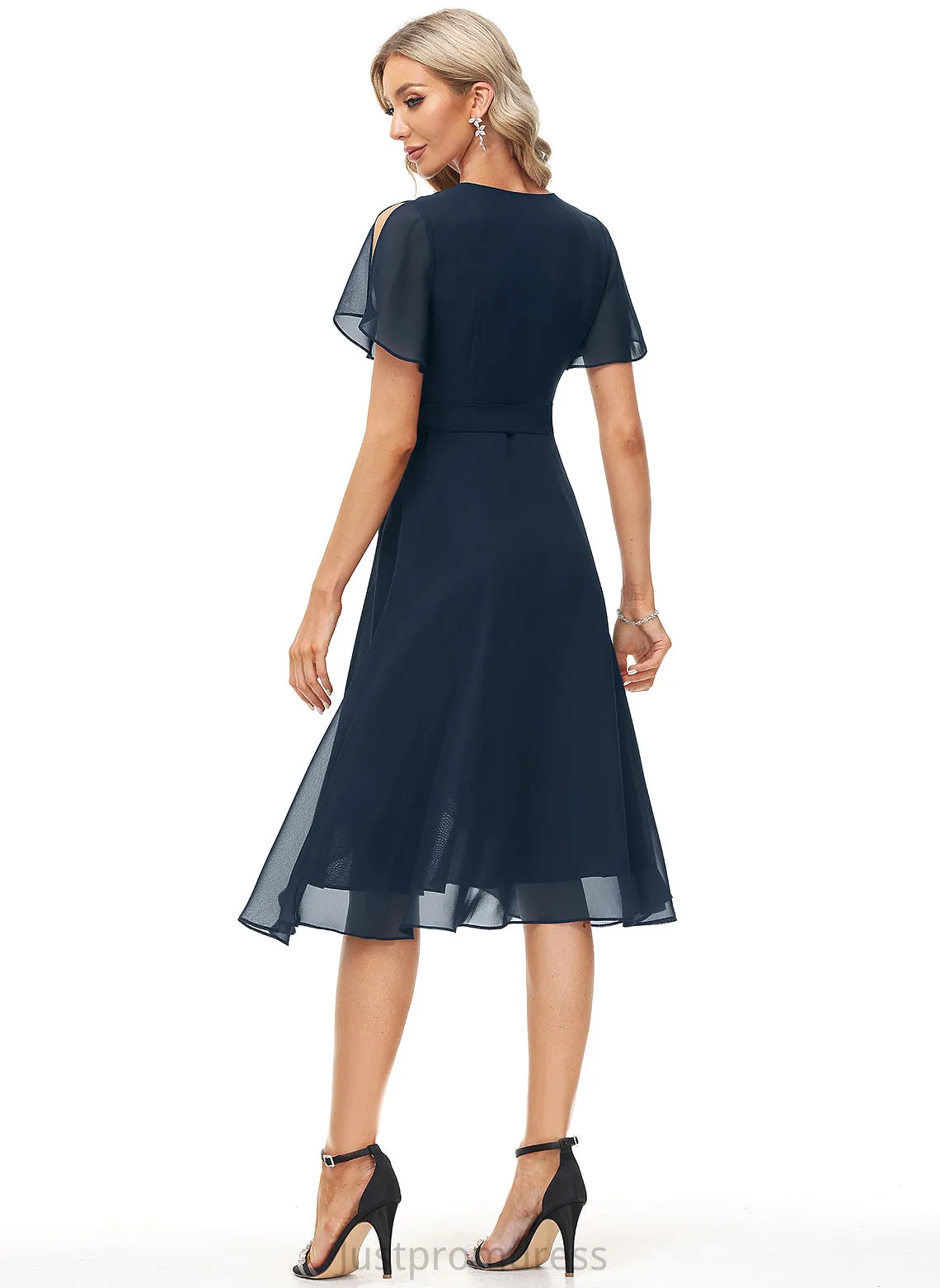 Chiffon Alisson A-Line With Cocktail Dresses Knee-Length V-neck Sash Dress Cocktail