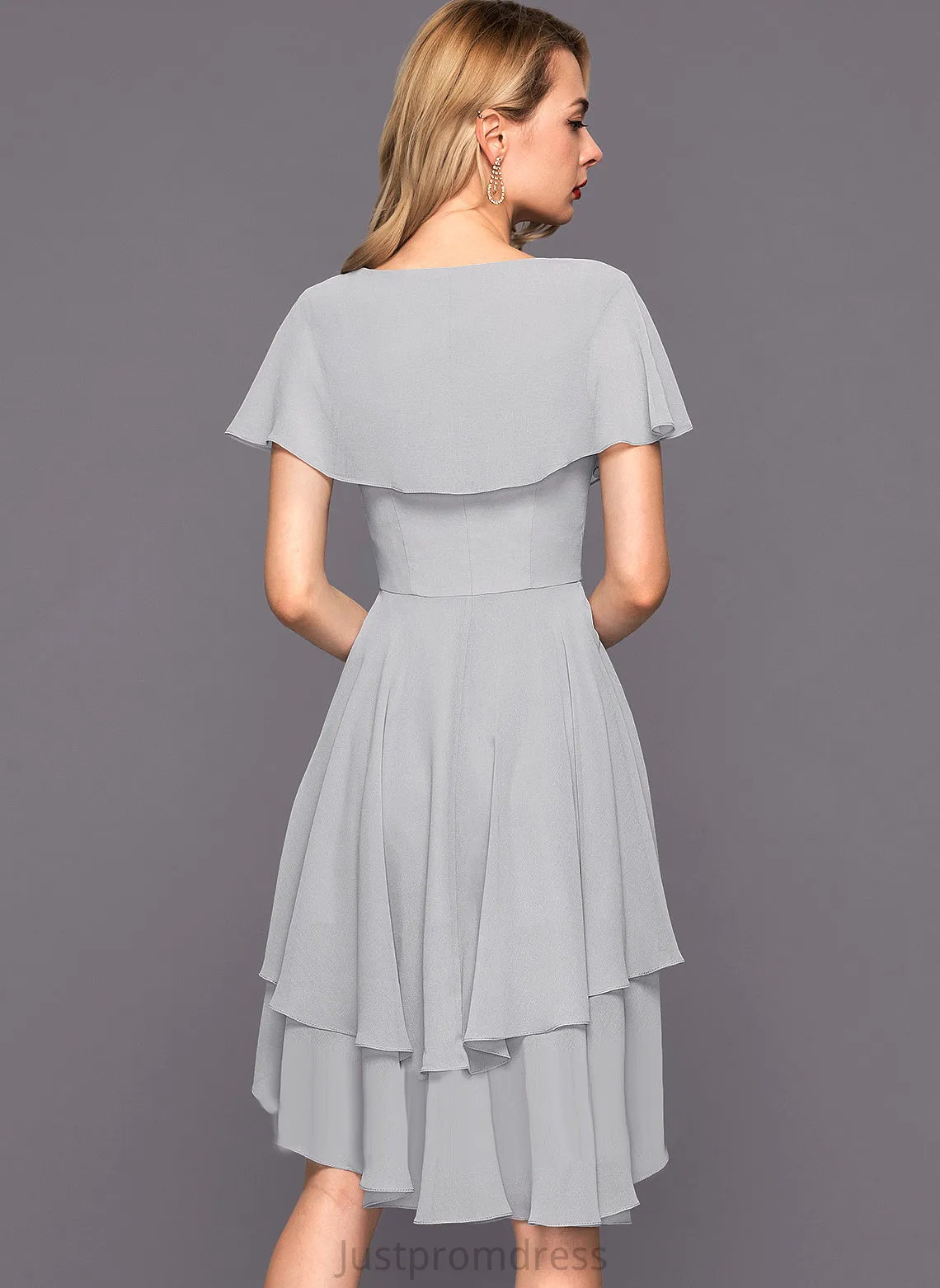 Cocktail Dresses A-Line Ruffles Chiffon Cocktail Dress Asymmetrical With Lea V-neck Cascading