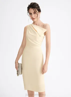 Cocktail Dresses Beading Satin Dress Sheath/Column Knee-Length Cocktail With One-Shoulder Amelia