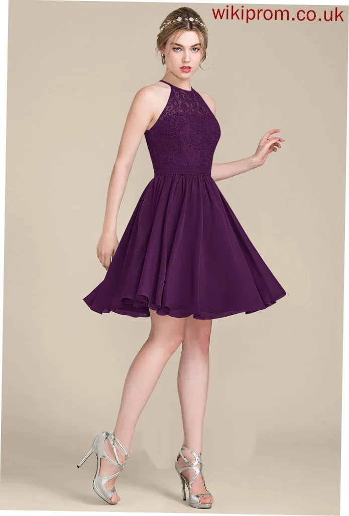 Cocktail Dresses Neck Knee-Length Lace Dress A-Line Cocktail Moriah Chiffon Scoop