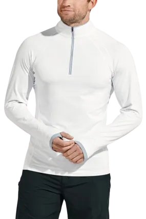 Coolibar Men's Ultimate Half-Zip Rash Guard UPF 50  - White Line