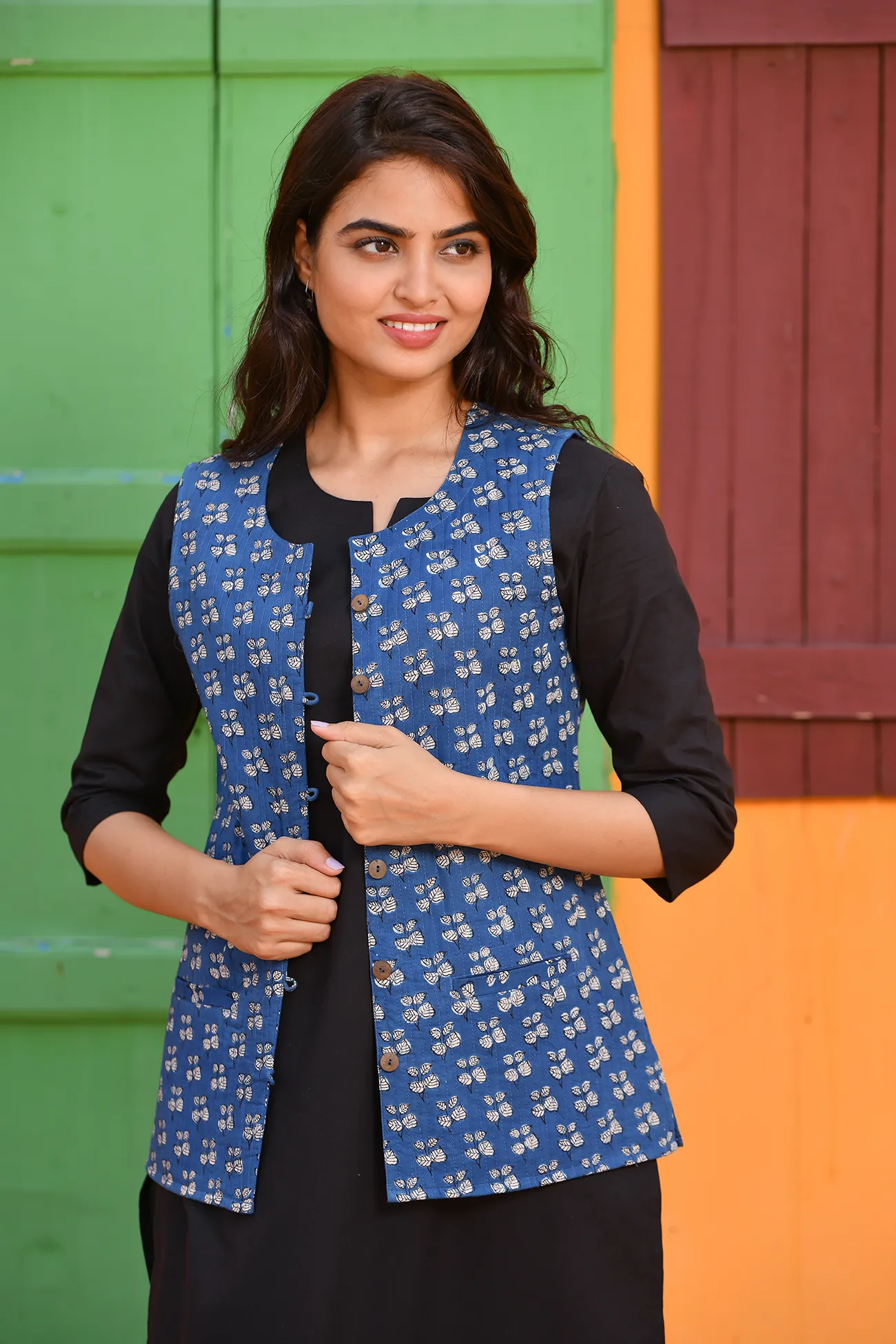 Cotton Quilted Jacket In Indigo Buti