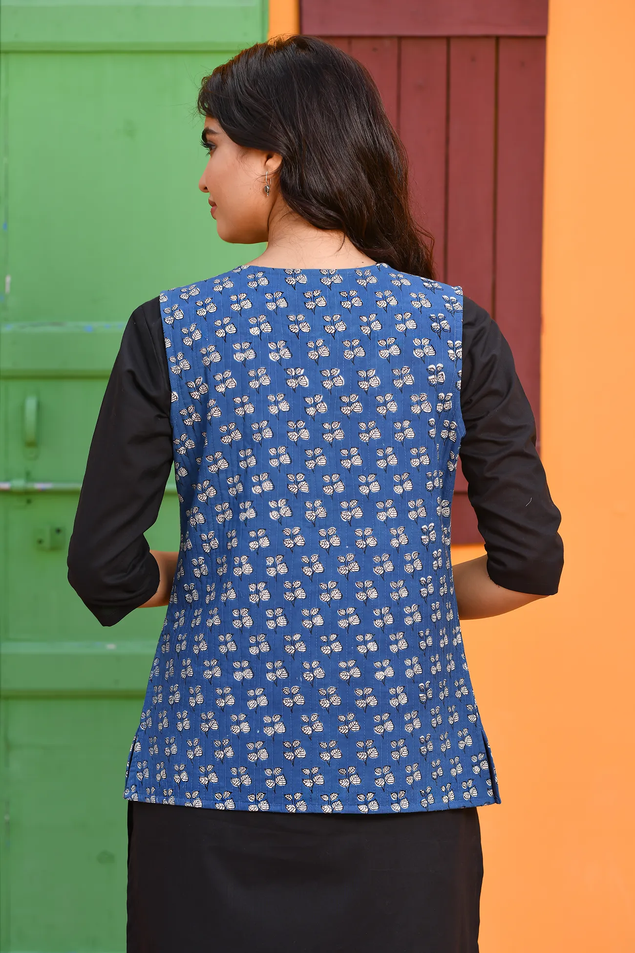 Cotton Quilted Jacket In Indigo Buti