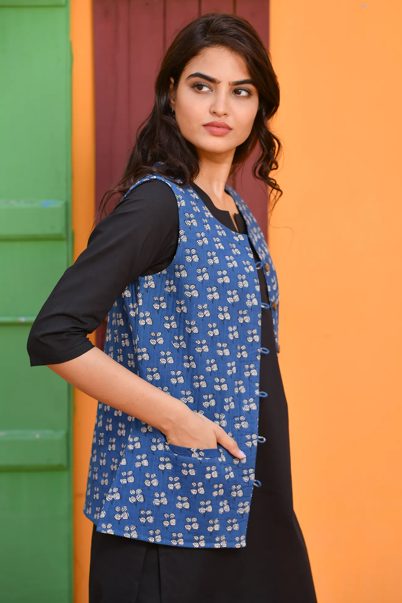 Cotton Quilted Jacket In Indigo Buti