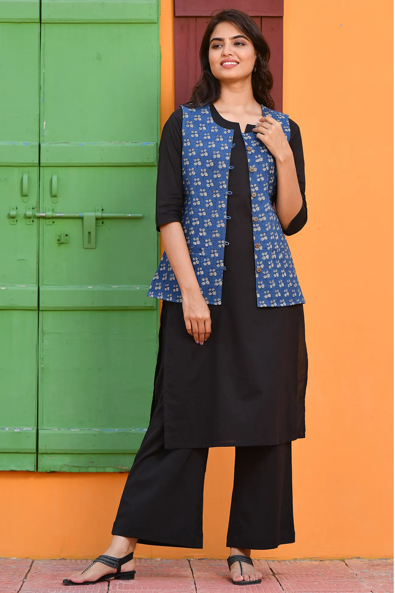 Cotton Quilted Jacket In Indigo Buti
