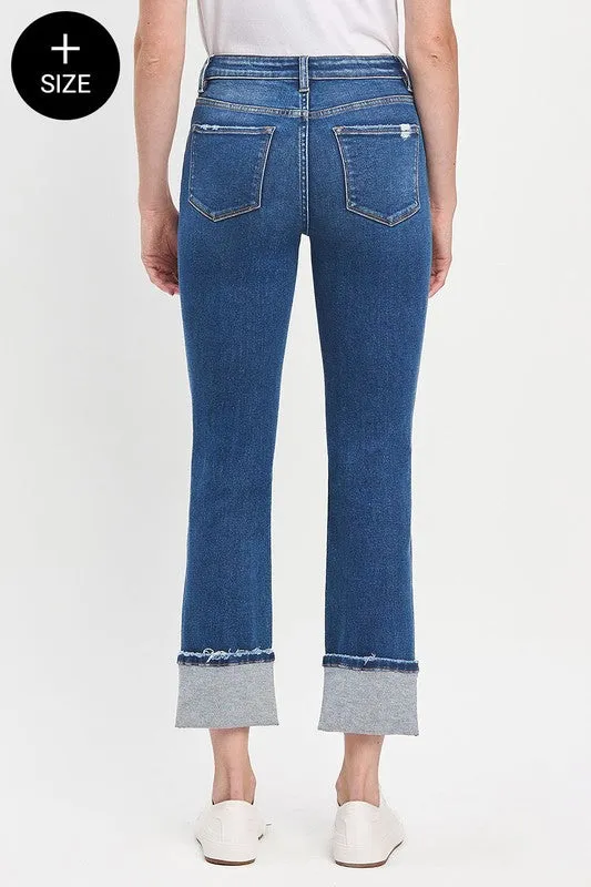 Cuffed Medium Wash Slim Straight Denim
