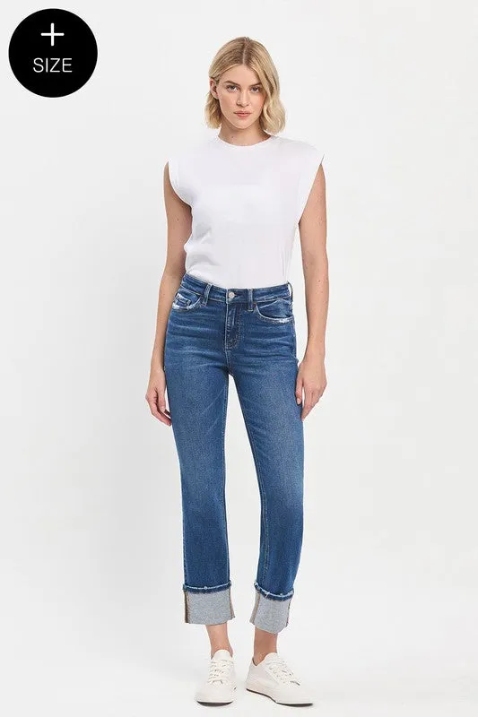 Cuffed Medium Wash Slim Straight Denim