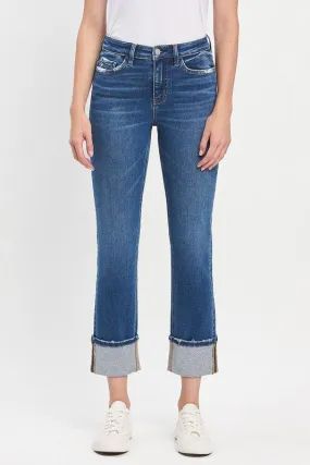 Cuffed Medium Wash Slim Straight Denim