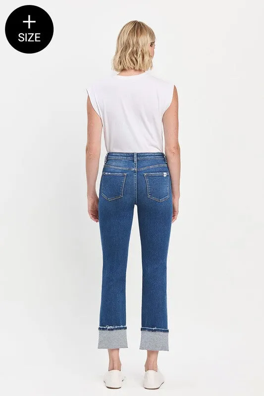 Cuffed Medium Wash Slim Straight Denim