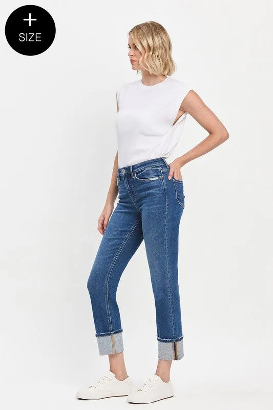 Cuffed Medium Wash Slim Straight Denim