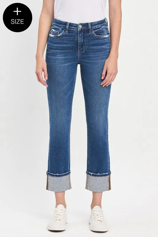 Cuffed Medium Wash Slim Straight Denim