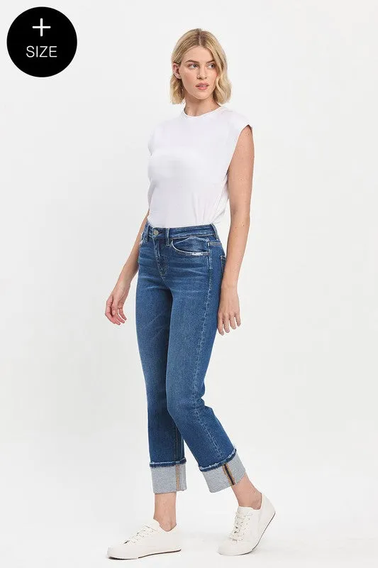 Cuffed Medium Wash Slim Straight Denim