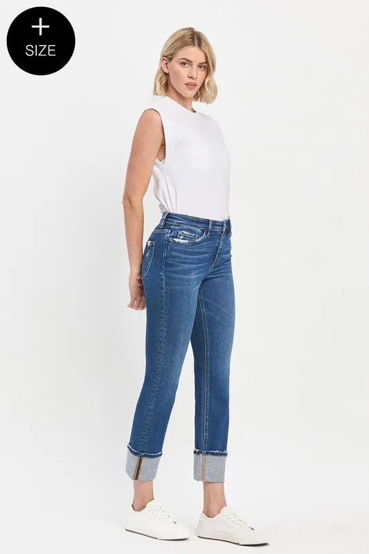 Cuffed Medium Wash Slim Straight Denim