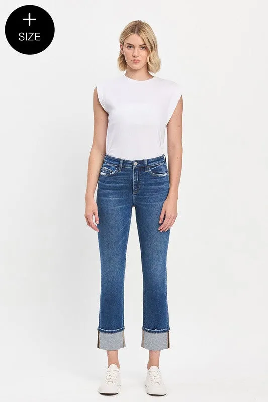 Cuffed Medium Wash Slim Straight Denim