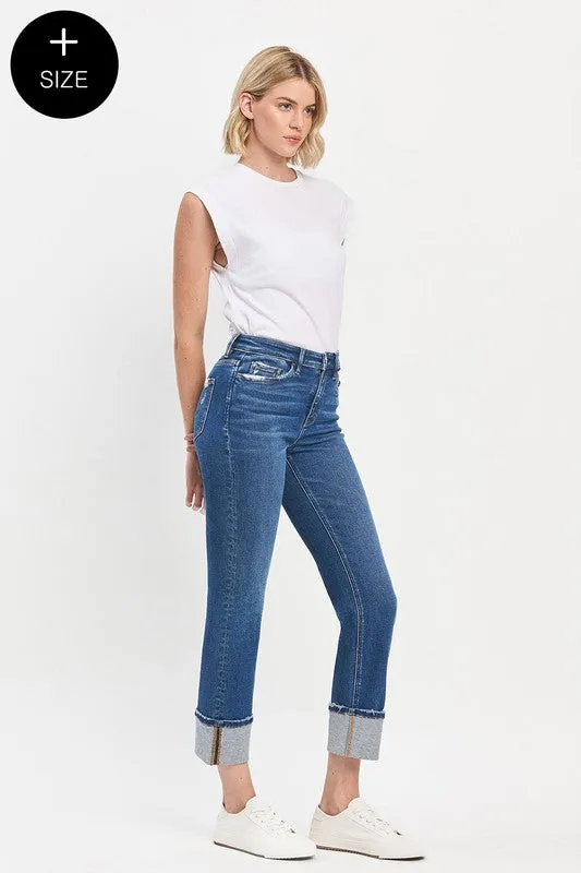 Cuffed Medium Wash Slim Straight Denim