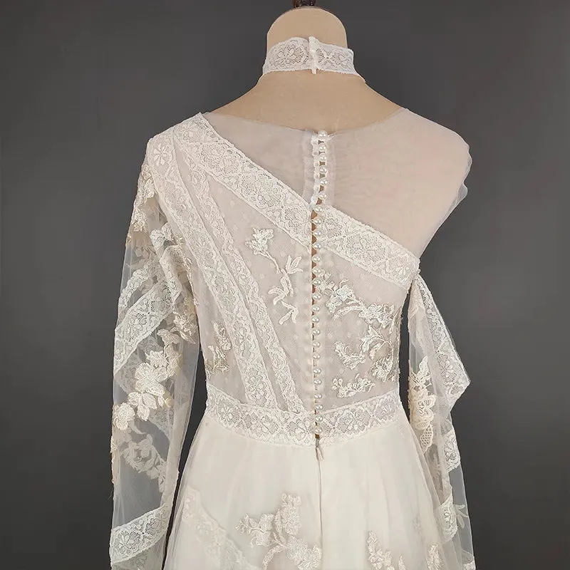 Custom Polka Dot Tulle Illusion Relaxed A Line Boho Wedding Gown All Sizes/Colors