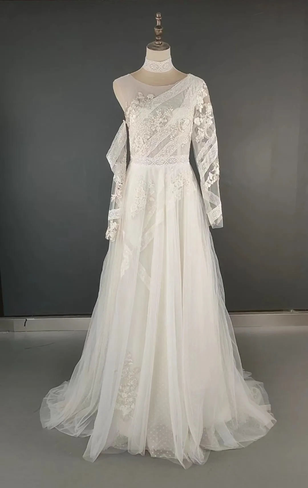 Custom Polka Dot Tulle Illusion Relaxed A Line Boho Wedding Gown All Sizes/Colors