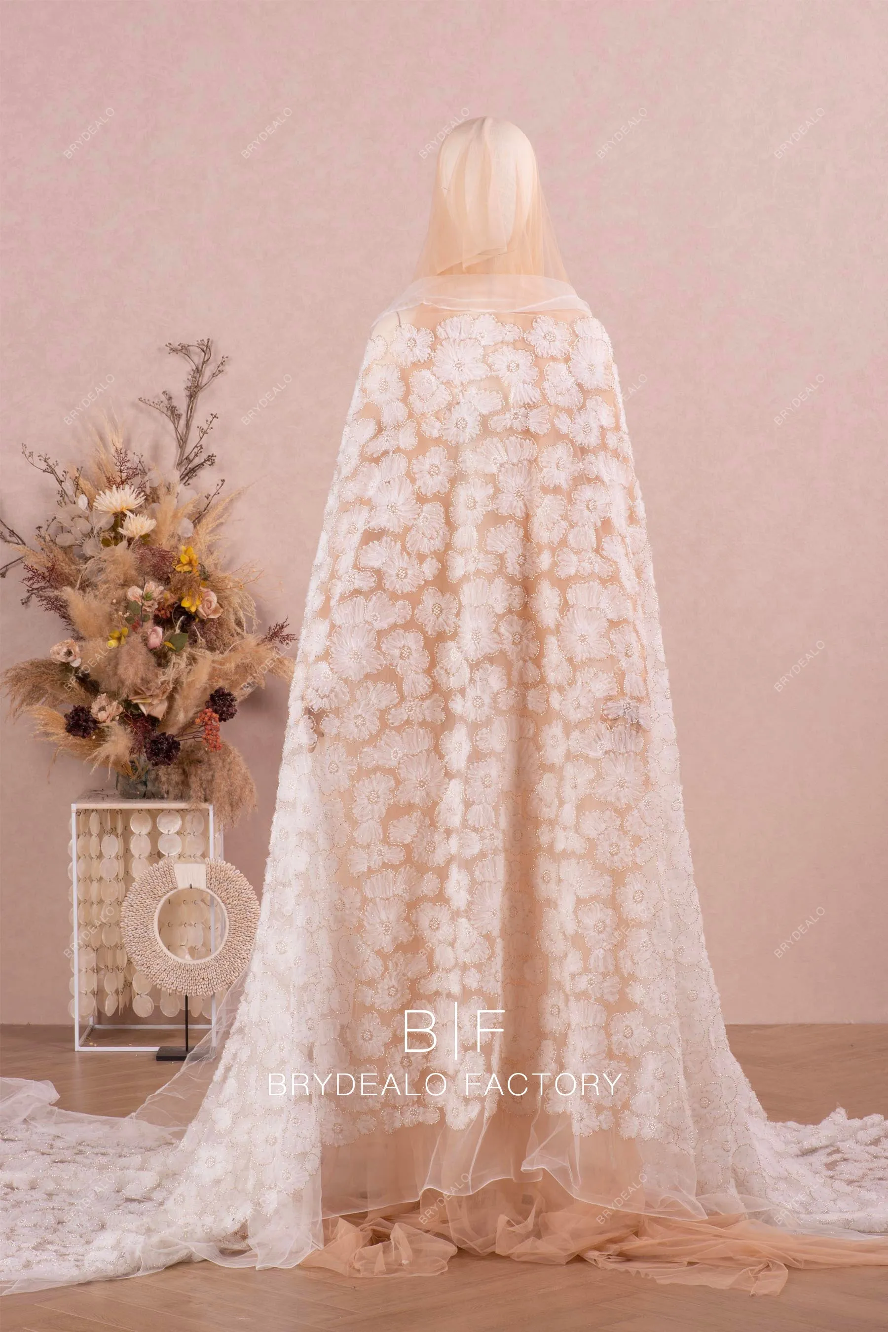 Designer Beading & Pearls 3D Tulle Flowers Lace