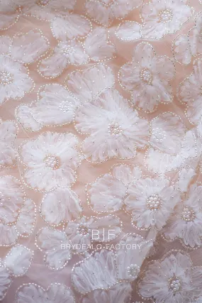 Designer Beading & Pearls 3D Tulle Flowers Lace
