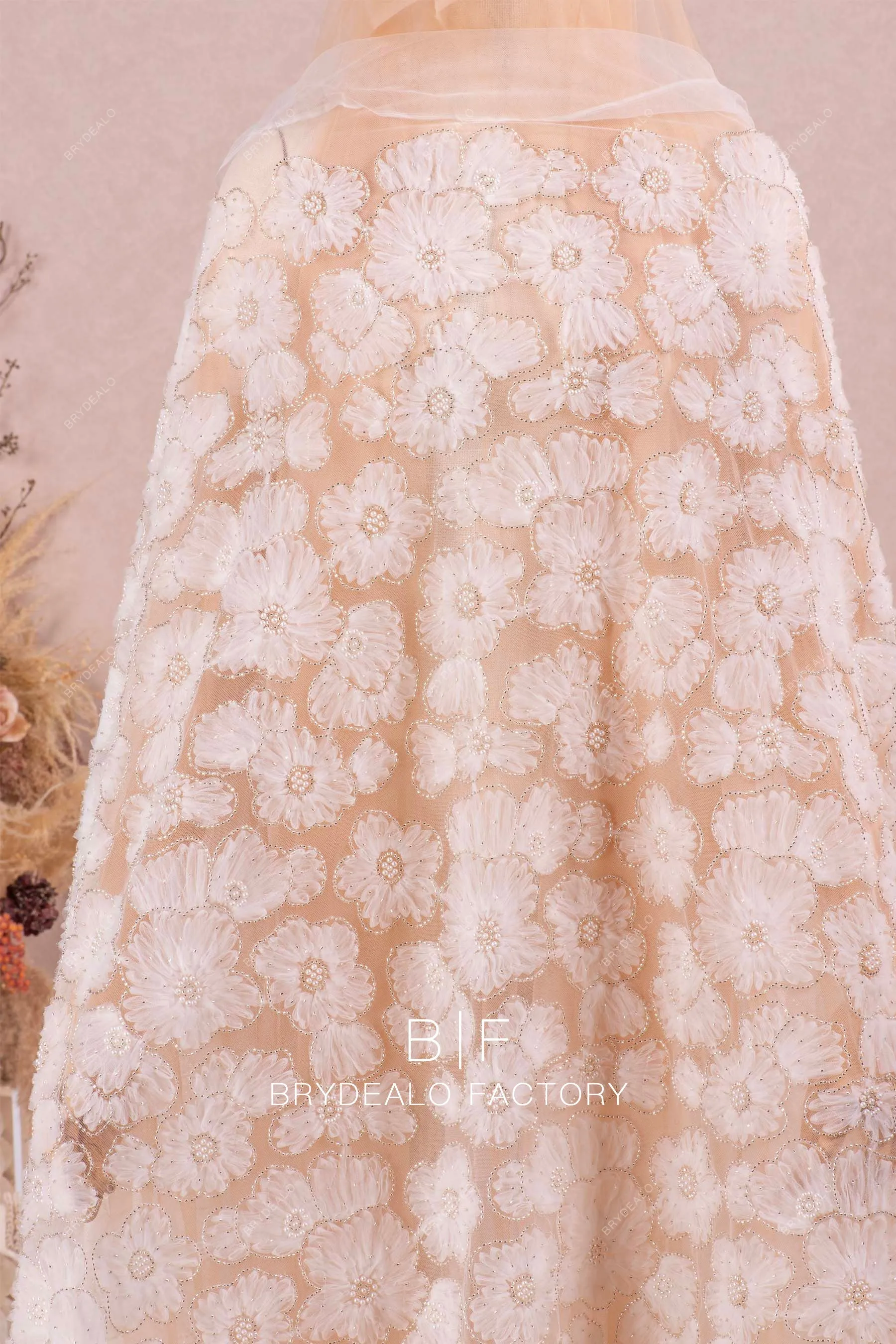 Designer Beading & Pearls 3D Tulle Flowers Lace