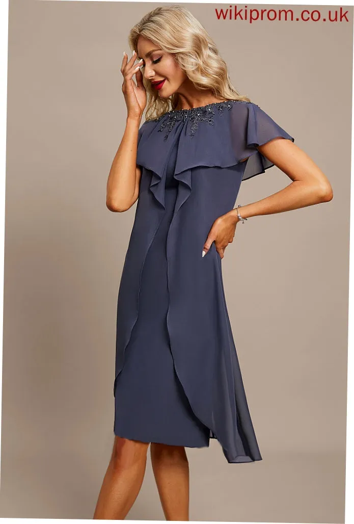Dress Beading Appliques Cocktail Dresses Knee-Length Neck With Ruffles Cascading Lace Cocktail Chiffon Sheath/Column Marcie Scoop
