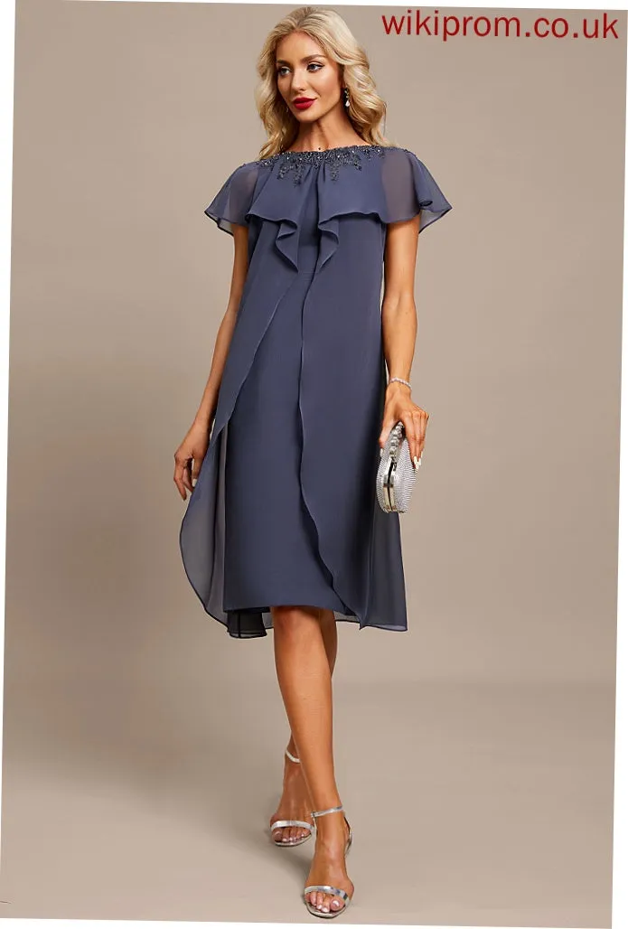 Dress Beading Appliques Cocktail Dresses Knee-Length Neck With Ruffles Cascading Lace Cocktail Chiffon Sheath/Column Marcie Scoop