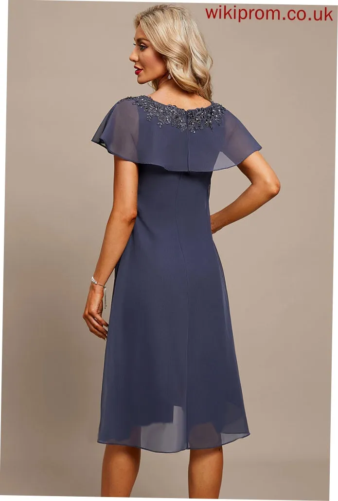 Dress Beading Appliques Cocktail Dresses Knee-Length Neck With Ruffles Cascading Lace Cocktail Chiffon Sheath/Column Marcie Scoop