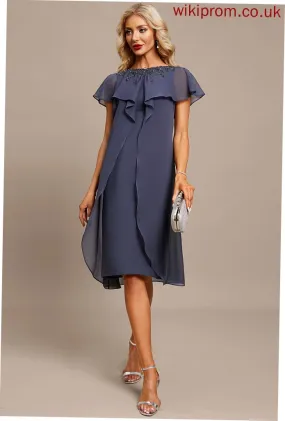 Dress Beading Appliques Cocktail Dresses Knee-Length Neck With Ruffles Cascading Lace Cocktail Chiffon Sheath/Column Marcie Scoop