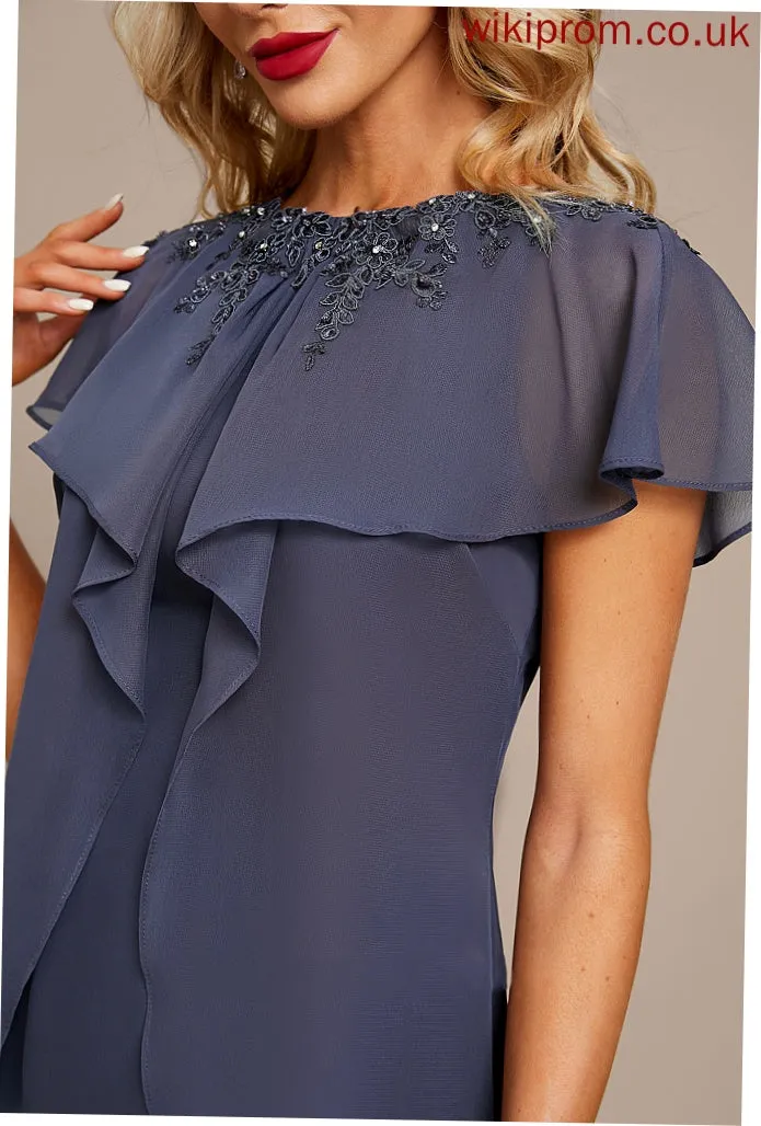 Dress Beading Appliques Cocktail Dresses Knee-Length Neck With Ruffles Cascading Lace Cocktail Chiffon Sheath/Column Marcie Scoop