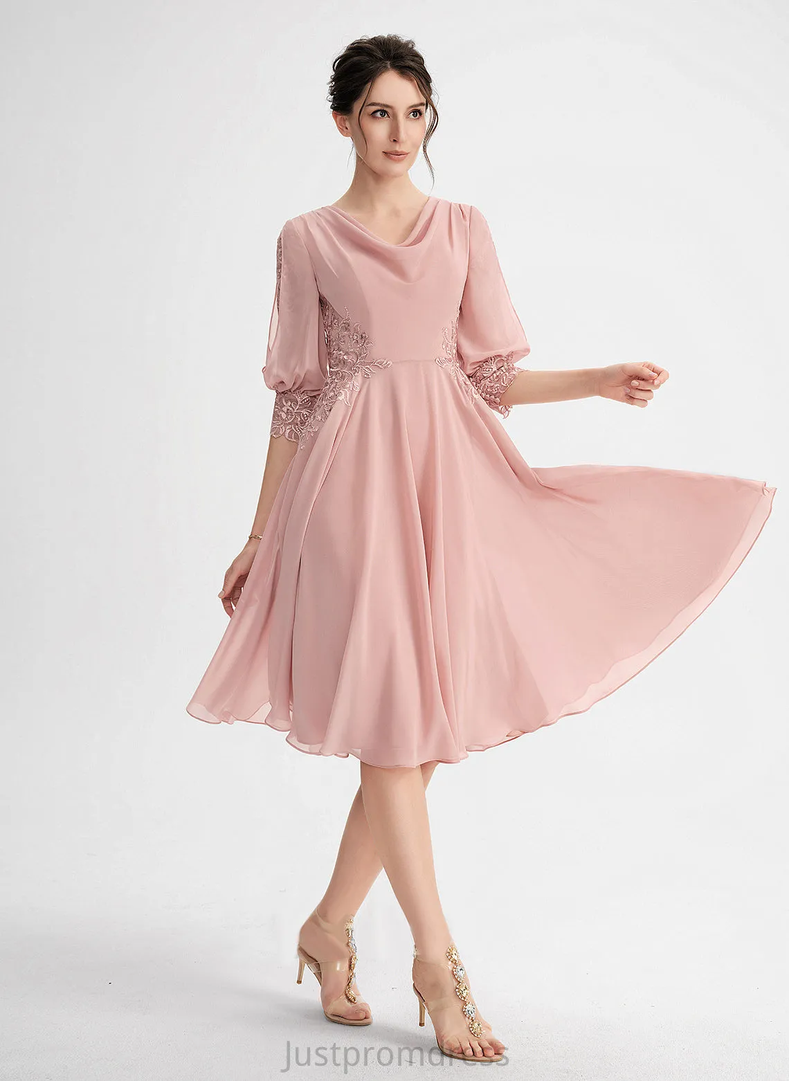 Dress Chiffon Cowl Lace Cocktail Dresses With Dakota Knee-Length Neck Cocktail A-Line