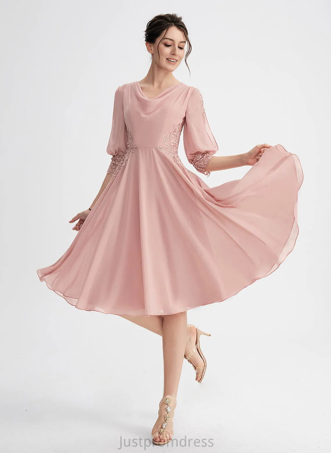 Dress Chiffon Cowl Lace Cocktail Dresses With Dakota Knee-Length Neck Cocktail A-Line