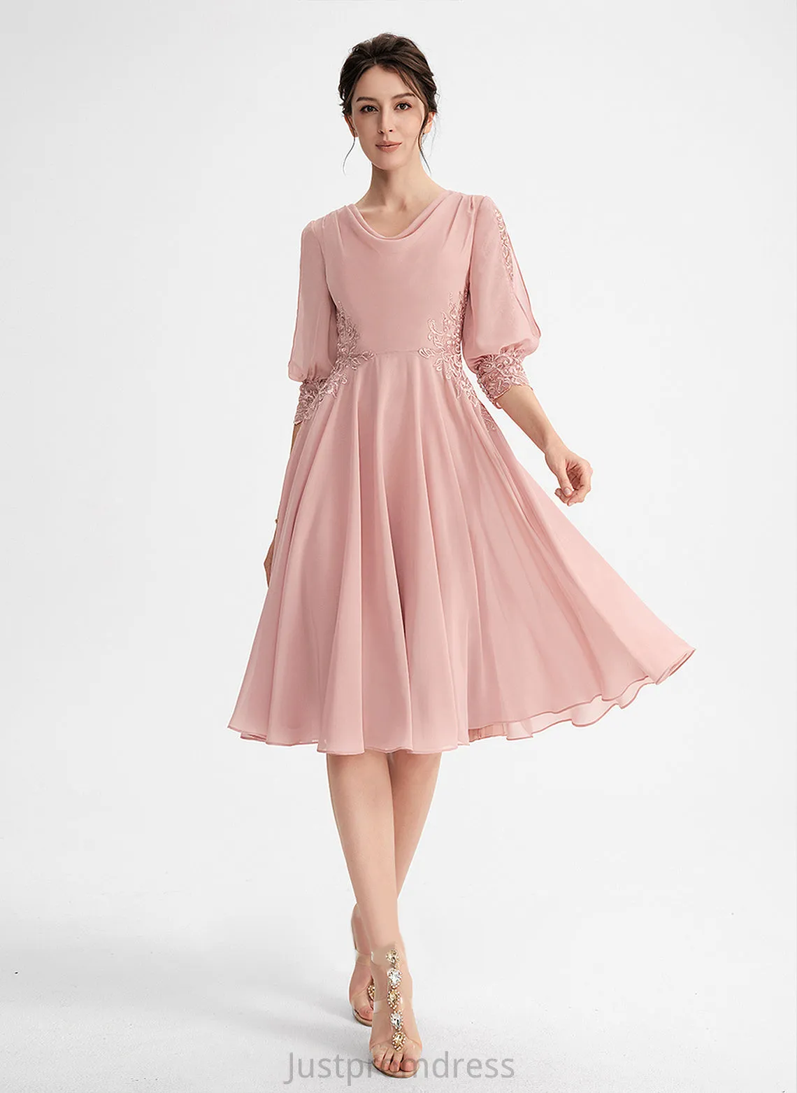Dress Chiffon Cowl Lace Cocktail Dresses With Dakota Knee-Length Neck Cocktail A-Line