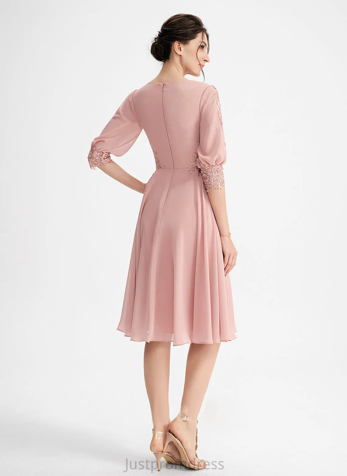 Dress Chiffon Cowl Lace Cocktail Dresses With Dakota Knee-Length Neck Cocktail A-Line