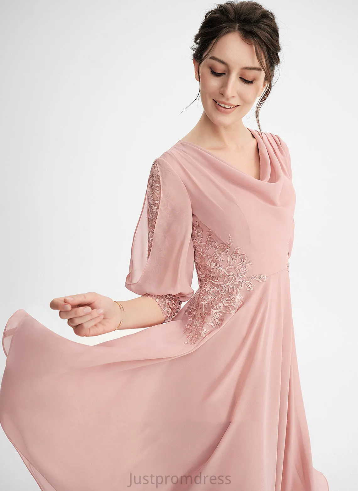 Dress Chiffon Cowl Lace Cocktail Dresses With Dakota Knee-Length Neck Cocktail A-Line